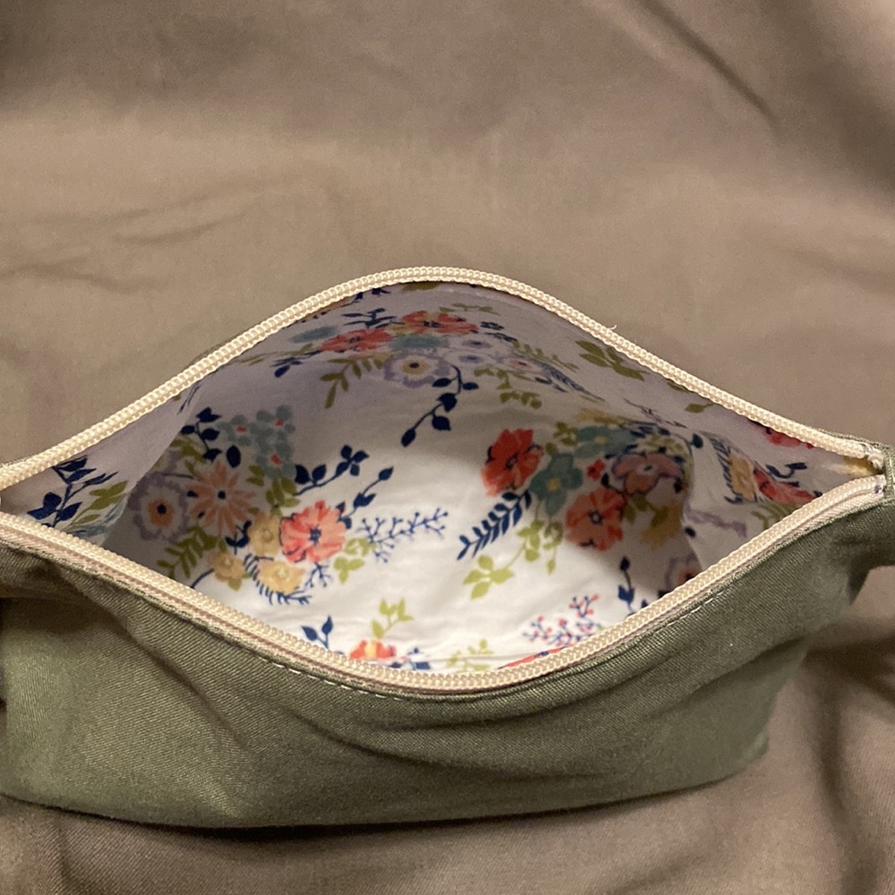 Hand made up-cycled medium zipper bag with strap